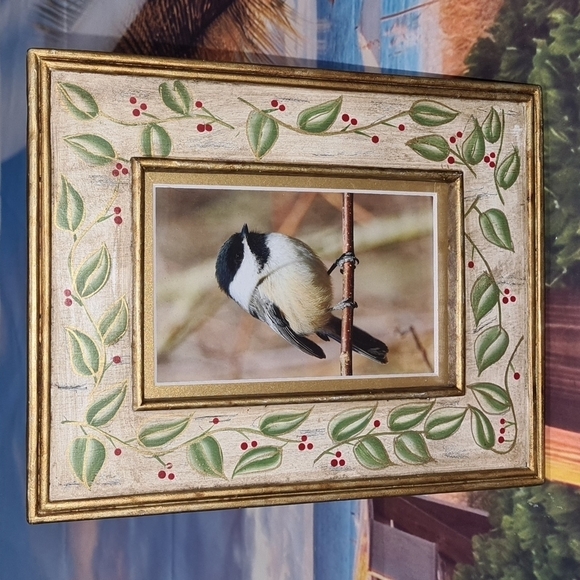 NobleCaptures Other - Black-Capped‎ Chickadee Cute Bird Floral Framed Art Print